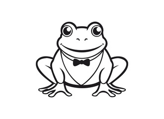 Cartoon Frog in Bow Tie Clipart - Black and White Illustration