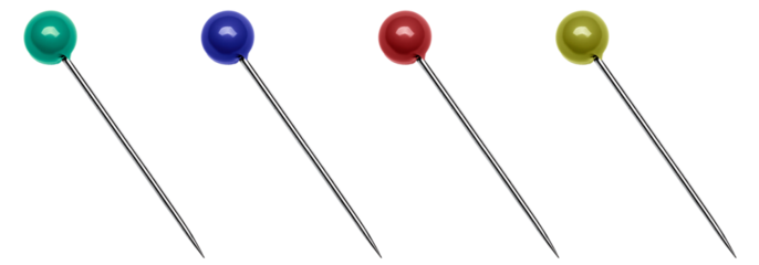 set of straight pins isolated on white background