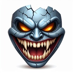 Cracked Blue Demon Face with Orange Eyes