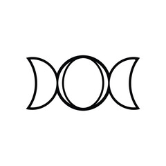 Triple moon goddess symbol in black outline on a white background.