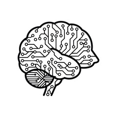 Stylized brain outline with circuit board pattern, representing artificial intelligence or neural networks.