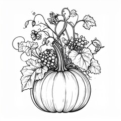 Black And White Pumpkin With Blackberry Vines Illustration