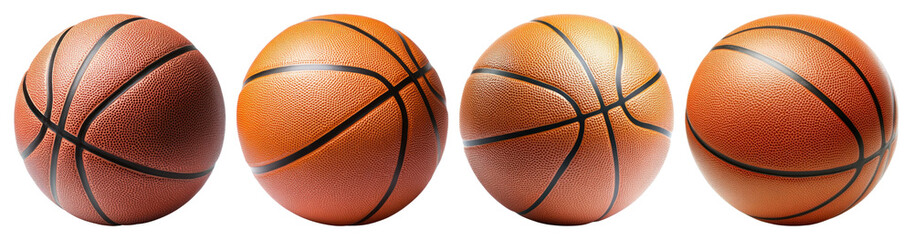 Fototapeta premium PNG Four basketballs in row, element set on transparent background