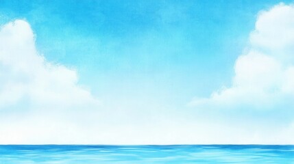 Obraz premium Serene ocean scene; blue sky, fluffy clouds.