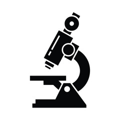 A simple black silhouette of a compound microscope, a tool for scientific observation and research.