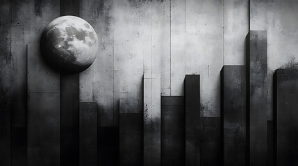 Lunar Cityscape Abstract Monochrome Concrete Texture with Celestial Body