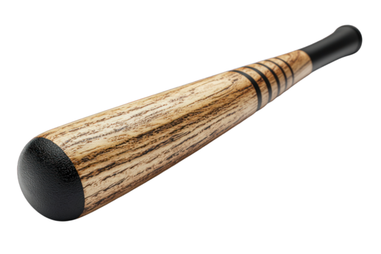 Baseball bat wood grain, black grip, curved handle