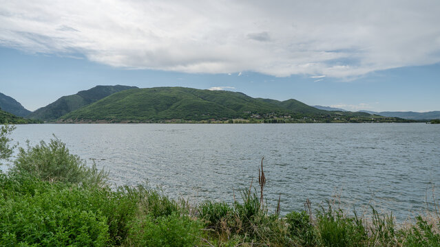 Wide Landscape View of Pineview Reservoir in Northern Utah