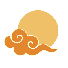 Traditional Japanese moon and cloud icon in oriental silhouette style
