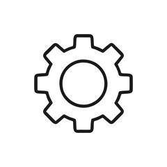 Settings Gear Icon in Flat Outline Style for Configuration Panels, Mobile Apps, and Software Dashboards &ndash; Black Monoline Cogwheel Symbol on Transparent Vector Background