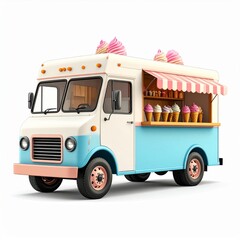 Pastel Ice Cream Truck with Striped Awning