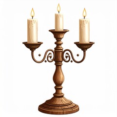 Three Lit Candles on Ornate Brown Candlestick