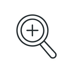 Obraz premium Zoom In Icon in Flat Outline Style for Search Functions, Data Analysis Dashboards, and Web Navigation Interfaces – Black Minimalist Magnifying Glass Symbol on Transparent Background