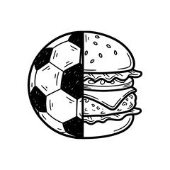 soccer ball and burger, half football, half fast food sketch