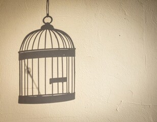 Empty Birdcage Shadow on Beige Background