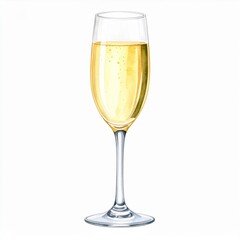 Watercolor Illustration of Champagne in a Flute Glass