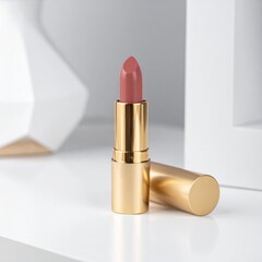 Rose Gold Lipstick on White Background
