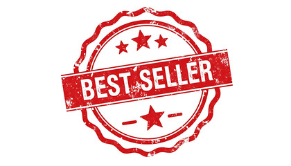 Red grunge best seller stamp with stars isolated on a white background.