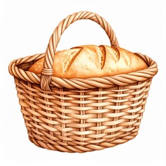 Golden Loaf of Bread in Brown Wicker Basket