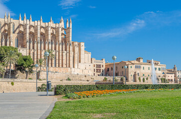 Facade of the Cathedral of Santa Maria of Palma, Mallorca, Spain