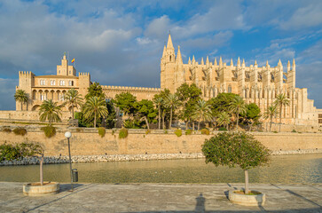 Sunset view of the Cathedral of Santa Maria of Palma, Mallorca, Balearic Islands, Spain