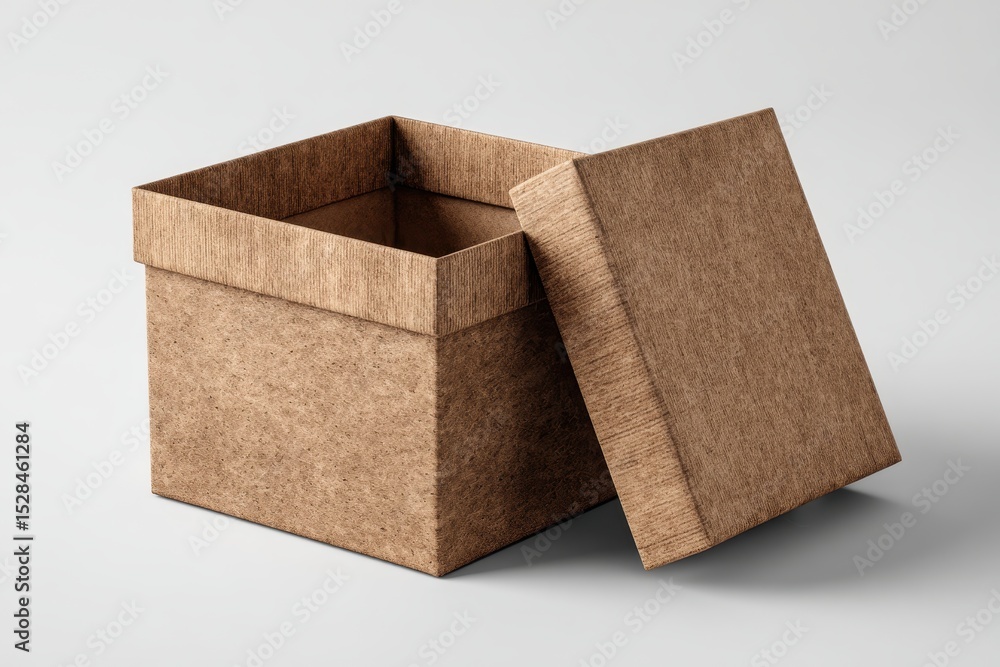 Poster a rustic brown cardboard box with a slightly opened lid on a neutral background, showcasing the simp