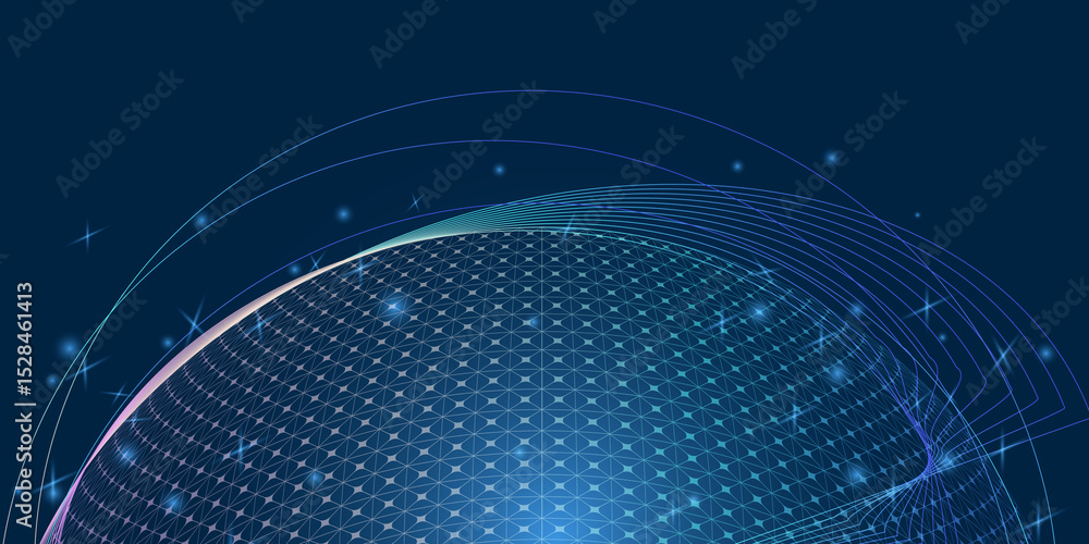 Poster big data, innovation, digital technology concept. abstract background with spherical grid surrounded