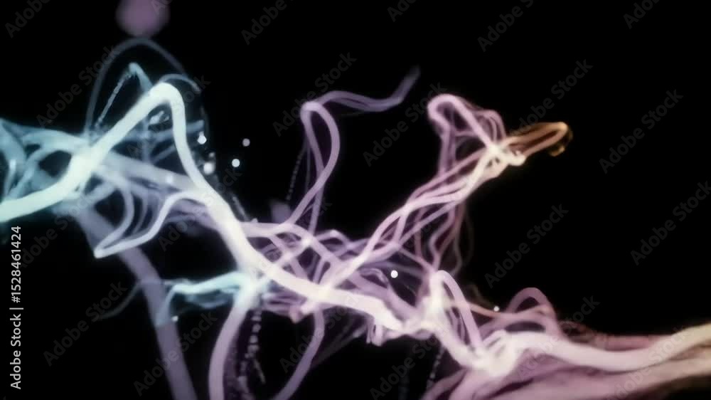 Poster abstract glowing ethereal lines flowing smoothly with particles on a dark background