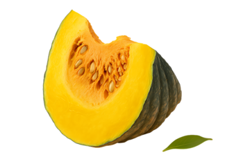 Fresh and vibrant slice of ripe pumpkin with rich orange flesh and seeds, perfect for food blogs, autumn recipes, or healthy living content. A must-have for your image collection—thank you!
