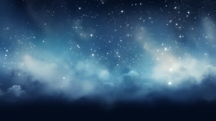 Obraz premium Navy blue celestial backdrop with white stars, dark edges, cosmic, nebula space, clouds and dust particles