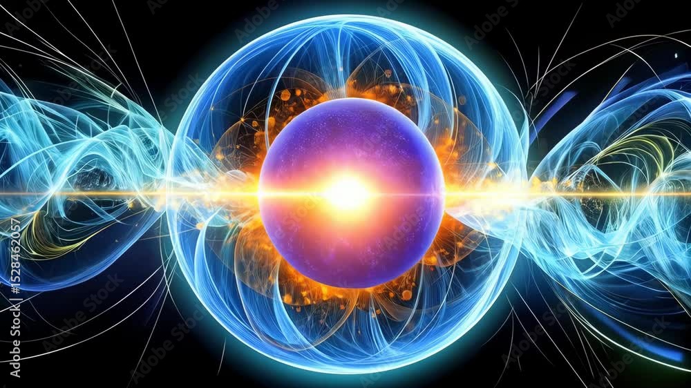 Aufkleber abstract vibrant sphere with glowing core surrounded by flowing light energy and interconnected web 
