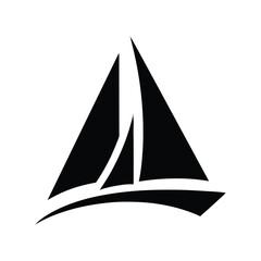 Simple black and white illustration of a sailboat with triangular sails, on white background.