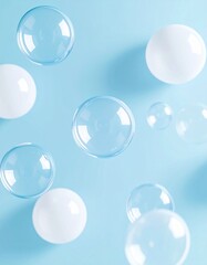 Floating Bubbles on Light Blue Background