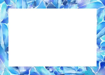Rectangular watercolor frame with vivid blue crystal border on all sides. Ideal for wedding invitations, magical cards, cosmic designs, or fantasy-themed layouts.