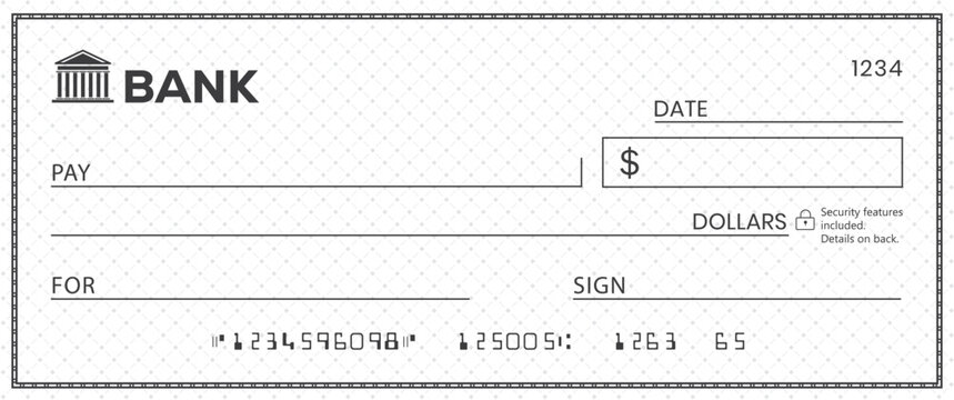 Bank check, vector blank money cheque, checkbook template with guilloche pattern and fields. Currency payment coupon, money check background