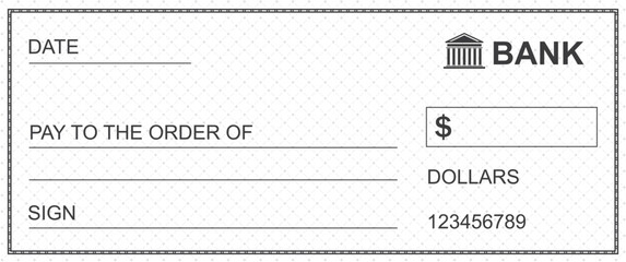 Bank check, vector blank money cheque, checkbook template with guilloche pattern and fields. Currency payment coupon, money check background