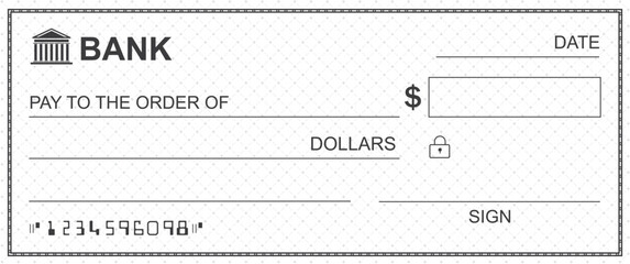 Bank check, vector blank money cheque, checkbook template with guilloche pattern and fields. Currency payment coupon, money check background
