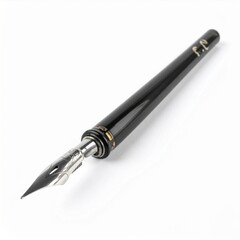 Black Calligraphy Pen with Silver Nib on White Background