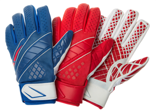 Goalkeeper gloves set red blue white isolated on a white background ai png