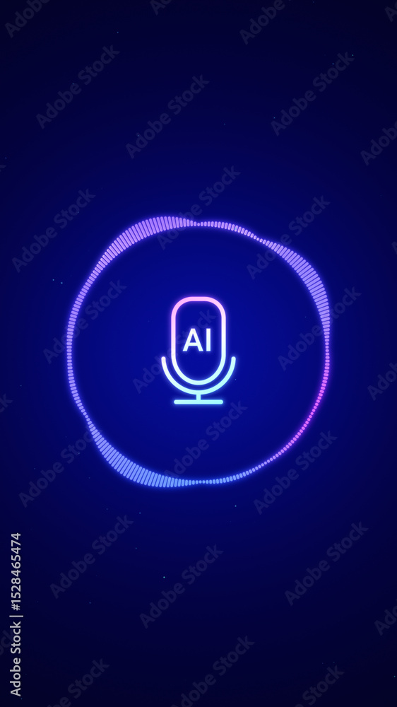 Poster ai voice recognition personal assistant technology concept, smart artificial intelligence app screen