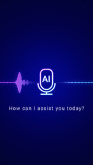Smart AI voice recognition personal assistant technology concept, artificial intelligence chat app screen, deep learning text to speech generated, automated virtual business customer service support