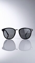 Black Square Sunglasses on Grey Background