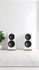 White Modern Speakers in Minimalist Room Interior
