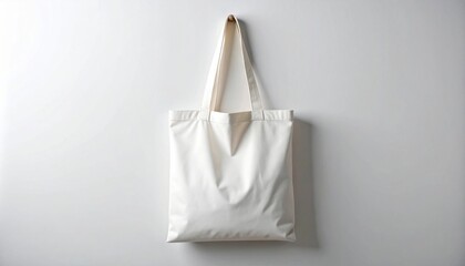 White Canvas Tote Bag Hanging on White Wall