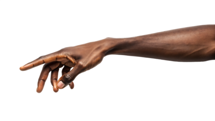Reaching hand dark skin tone isolated on a white background png ai generated