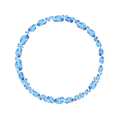 Circular watercolor frame composed of small blue gemstones. Perfect for cards, wedding templates, jewelry themes, and cosmic-inspired decorations.