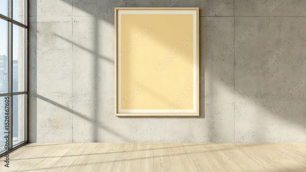 Aufkleber modern empty gallery space with large window and blank frame for art display in contemporary minimal