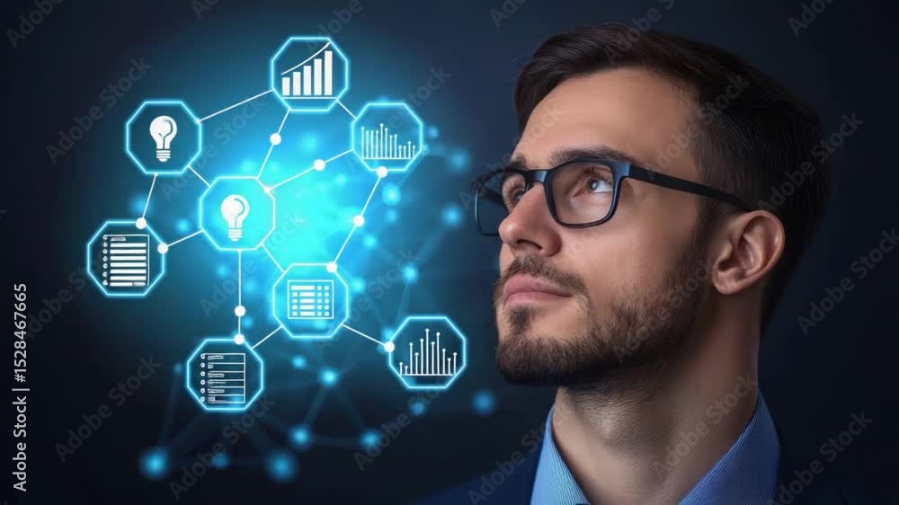 Aufkleber thoughtful young man envisioning future technology concepts with data insights and innovative ideas 