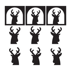 Deer Head Silhouette Icon Set – Elegant Stag Profile Logo Collection