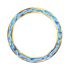 Round golden frame with inlaid blue crystals